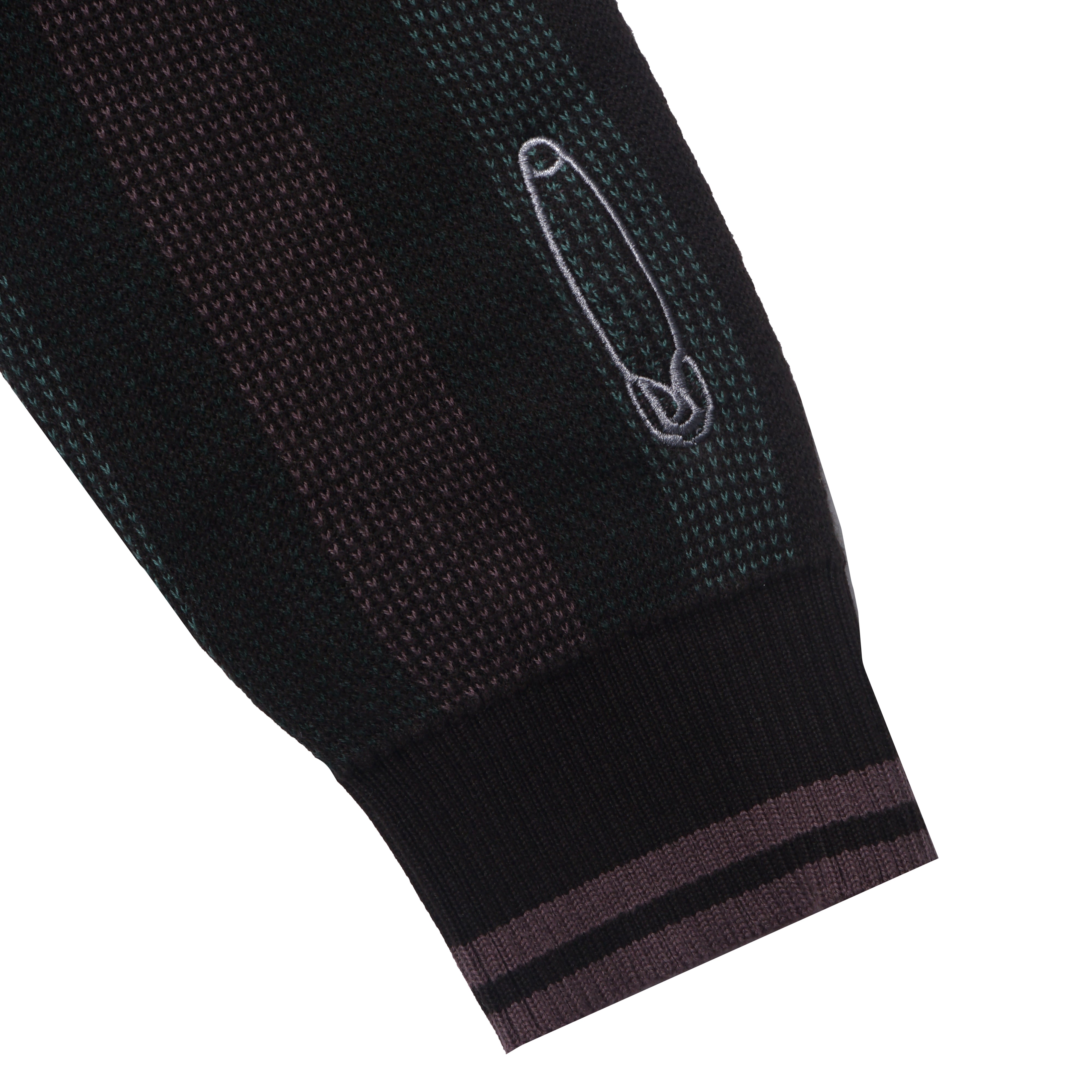 STRIPED L/S Knitted Zip-Up Polo [Green Multi]