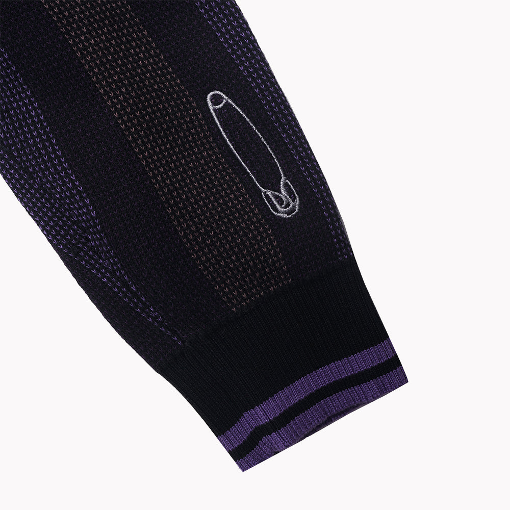 STRIPED L/S Knitted Zip-Up Polo [Purple Multi]