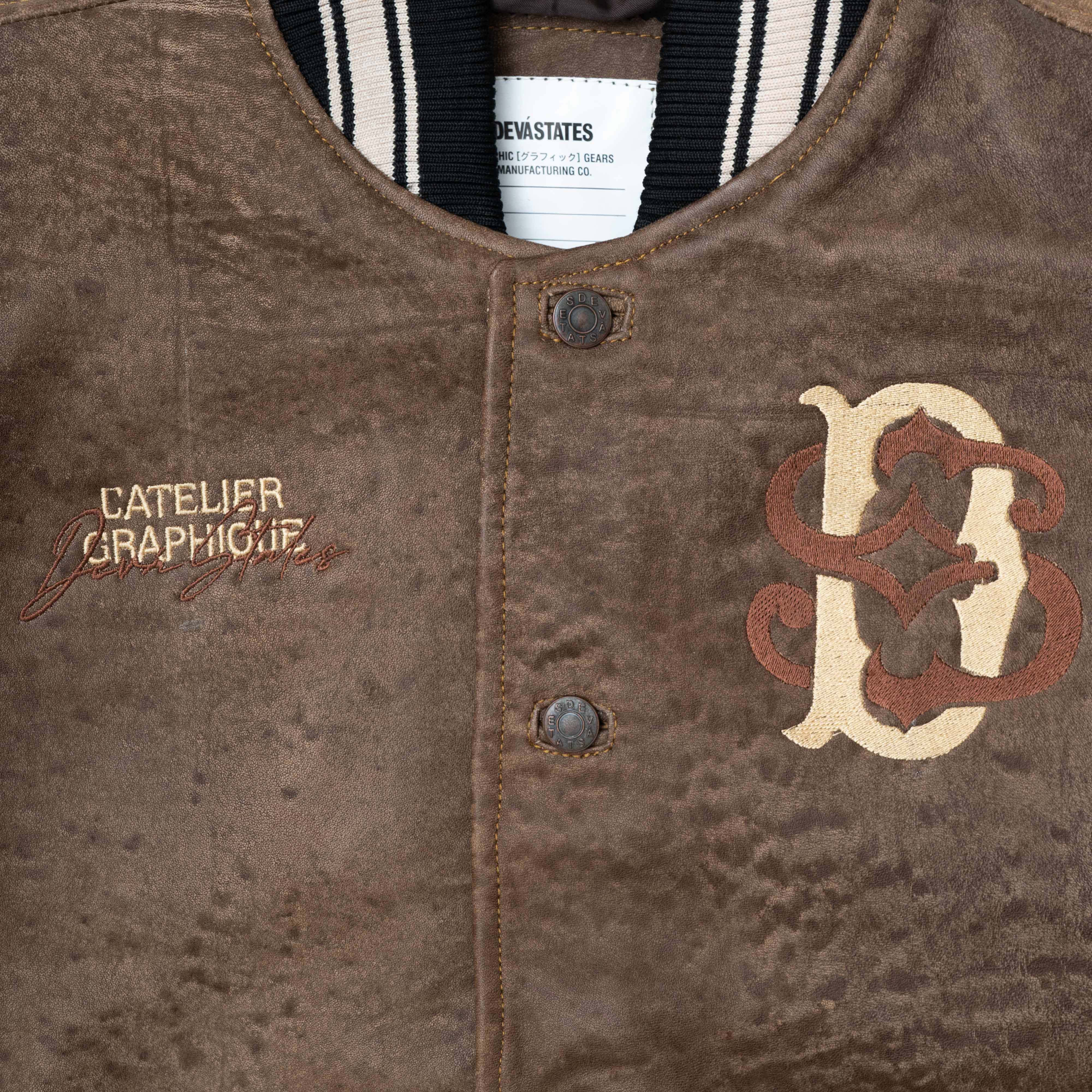 DECREE Leather Stadium Jacket [Brown] – DEVÁ STATES